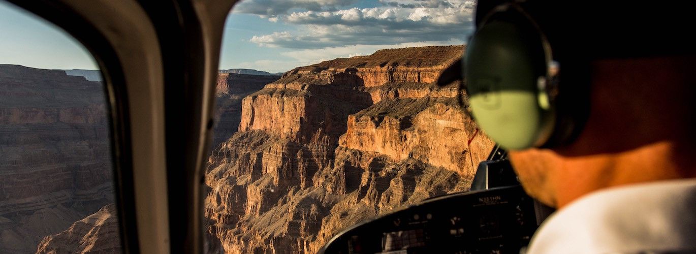 View from the cockpit descending into the Grand Canyon